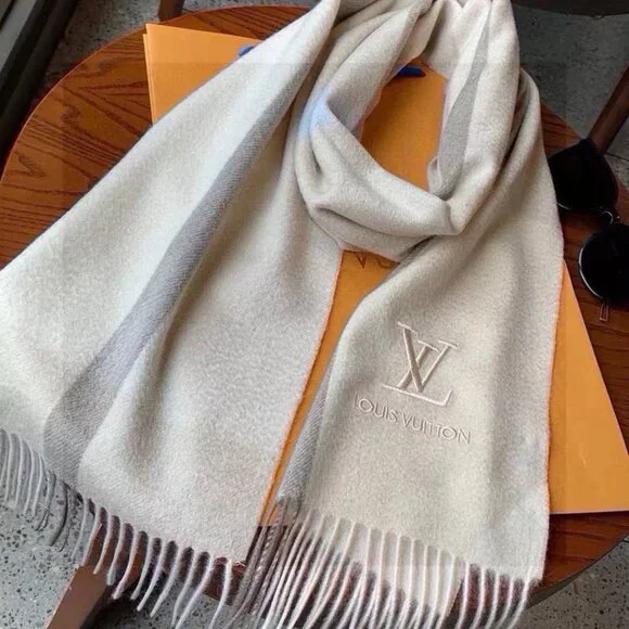 New Embroidered Logo Cashmere Scarf - Beige/Cream